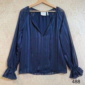 L’Acadamie Navy Tie Long Sleeve Blouse Sz‎ XS
